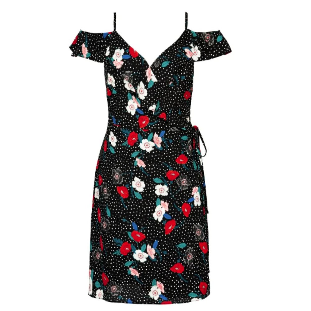 Floral Spot Cold Shoulder Wrap Dress NWOT 🌼